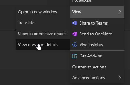 Outlook web View message details