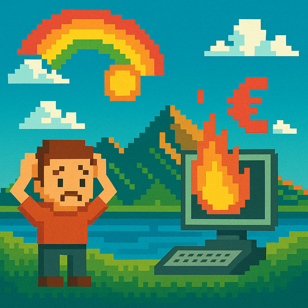 Computer on fire - pixel art