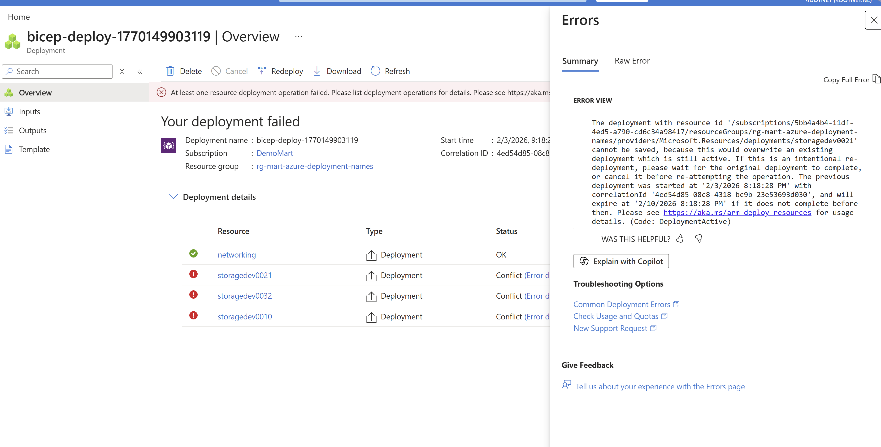 Deployment failed, conflict